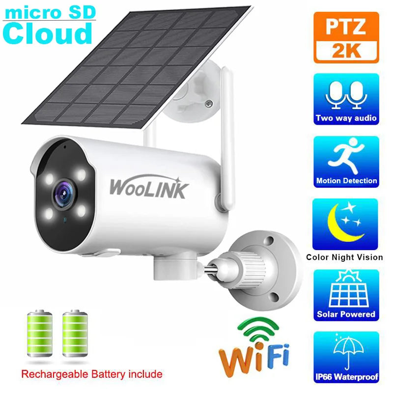 Solar Camera 2K Wireless WiFi Security Camera 2.4G Battery Solar Security Camera Floodlight Color Night Vision Alarming