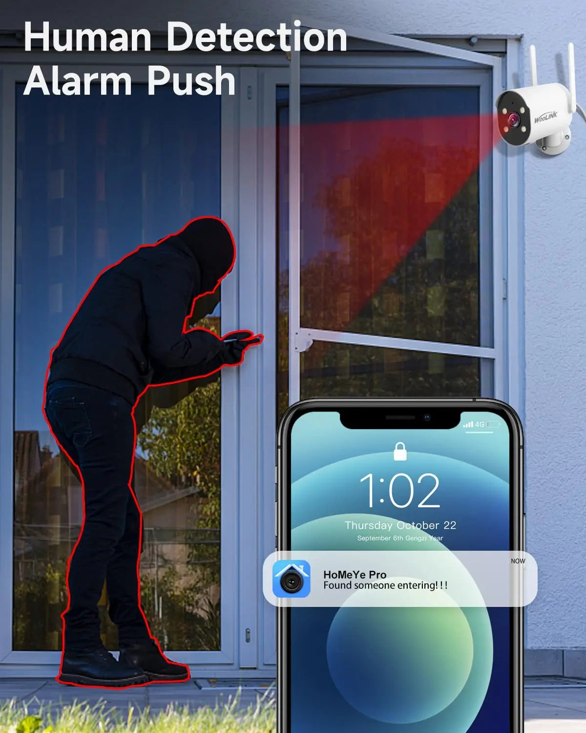Solar Camera 2K Wireless WiFi Security Camera 2.4G Battery Solar Security Camera Floodlight Color Night Vision Alarming