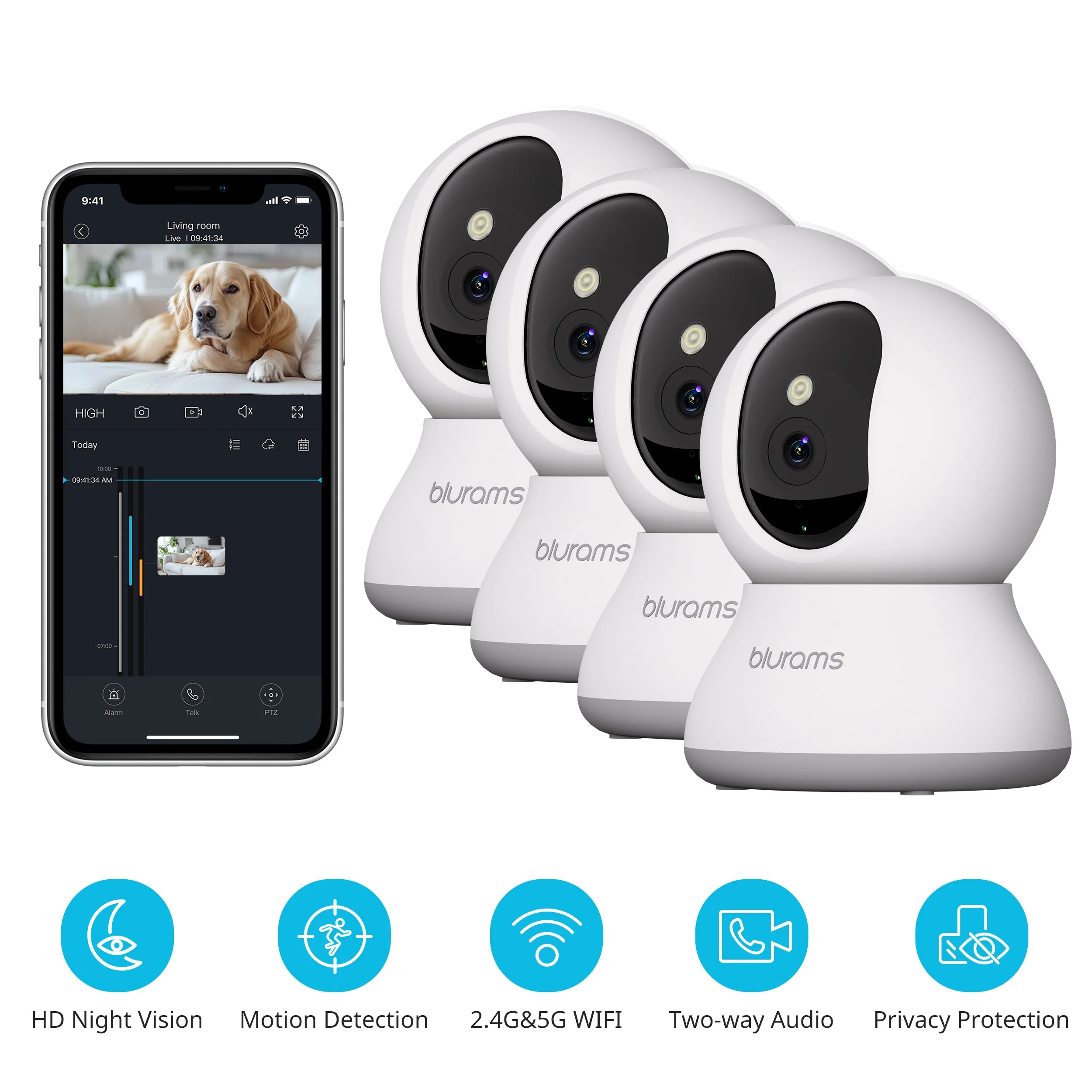 Blurams 1-4PCS Indoor Security Camera 2K, Home Security Camera for Dog/Elder, Security Camera with One-Touch Call Update A31S